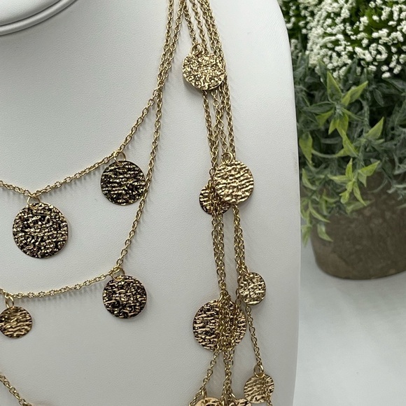 Natasha Gold Tone Multi Layered Disc Long Necklace - Picture 5 of 11